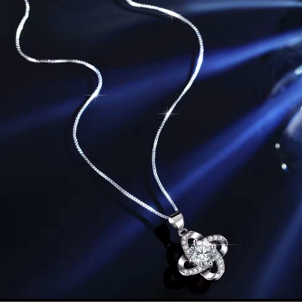 Silver Moissanite Spiral infinite Pendant Necklace - Women Jewelry